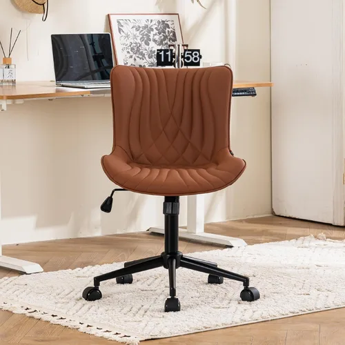 Miniatura 3 de YOUTASTE Silla de oficina marrón café, moderna silla de escritorio sin brazos con ruedas, ajustable, giratoria, mecedora, sillas de estudio