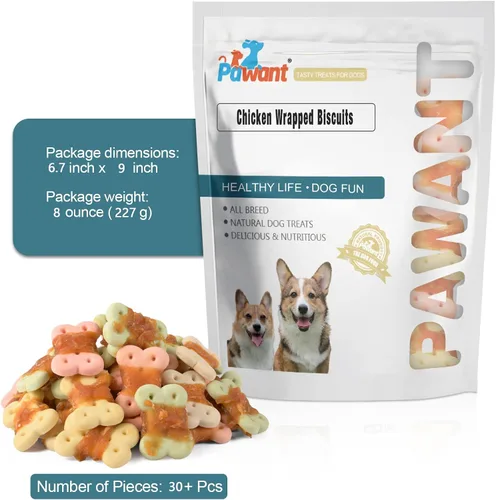 Miniatura 6 de Golosinas envueltas en pollo para perros, masticables sin cuero crudo, 8 onzas 30% real poultry; 60% baked core; 15% protein; easily digestible