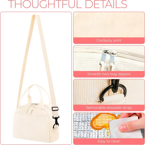 Miniatura 5 de WOBAGMEN Lonchera para Mujer, Bolsa de Almuerzo Linda de Cordura Aislada con Correa para Mujeres Adultas para Trabajo y Picnic (beige)