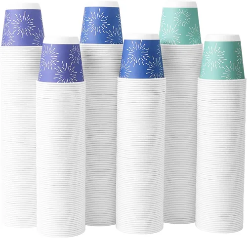 Miniatura 10 de Tamone Paquete de 600 unidades de tazas de baño de 3 onzas, pequeñas tazas de papel, tazas desechables con diseño de globo, azul, verde, naranja