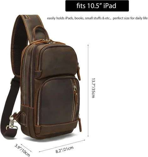 Miniatura 4 de LANNSYNE Bolso bandolera de cuero de grano completo para hombre, mochila cruzada para el pecho para iPad de 10.5 pulgadas