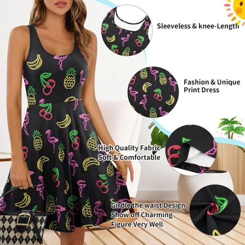 Miniatura 61 de uideazone - Vestido de mujer sin mangas cuello redondo de verano, para playa, casual, Midi línea A.