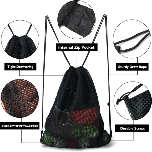Miniatura 25 de GSE Games & Sports Expert Bolsa de malla con cordón para béisbol, pelotas de pickleball, pelotas de golf, gimnasio, equipo de natación, lavandería