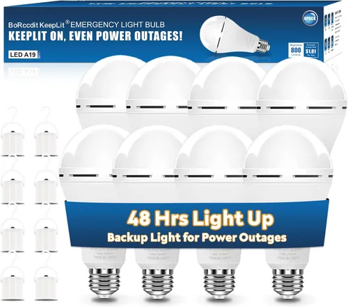 Miniatura 10 de BoRccdit KeepLit - Paquete de 6 bombillas recargables de emergencia, 48H de larga duración y 3 niveles de brillo para cortes de energía, 12W 3000K