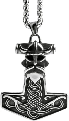 Miniatura 9 de LANGHONG Collar de martillo de Thor vikingo nórdico Mjolnir para hombre, joyería de talismán