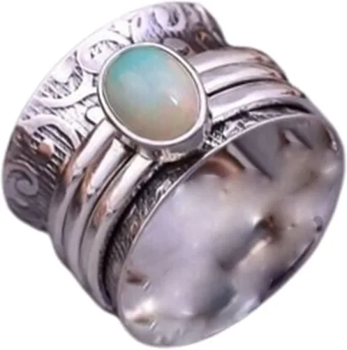 Miniatura 12 de Gemstone Spinner Ring for Women, 925 Sterling Silver Boho Meditation Band with Amethyst, Moonstone, Opal, Garnet, Gift for Her