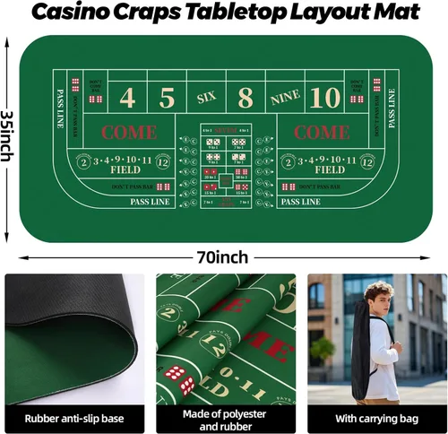Miniatura 2 de Juego de mesa de dados, incluye alfombrilla de goma de 35 x 70 pulgadas, 2 dados AAA de 0.748 in, botones de encendido/apagado de 3 pulgadas y 200