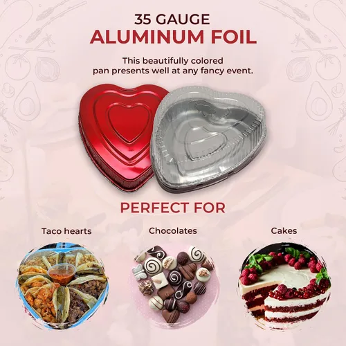 Miniatura 4 de KitchenDance - Molde de aluminio desechable en forma de corazón con tapa de cúpula a presión, sartén de papel de aluminio de 8 pulgadas perfecto