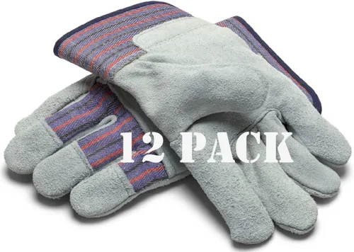 Greendale (Paquete de 3, 6 o 12 - Guantes de trabajo de cuero y algodón: Garaje, patio, jardín, industrial, comercial - Talla única para la mayoría