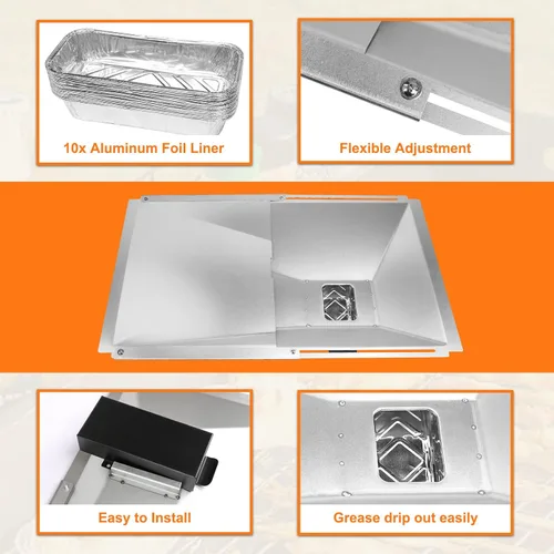 Miniatura 4 de Utheer - Bandeja de grasa ajustable con 10 revestimientos de aluminio para parrillas de 2/3/4 quemadores Fits Nexgrill, Charbroil, Cuisinart