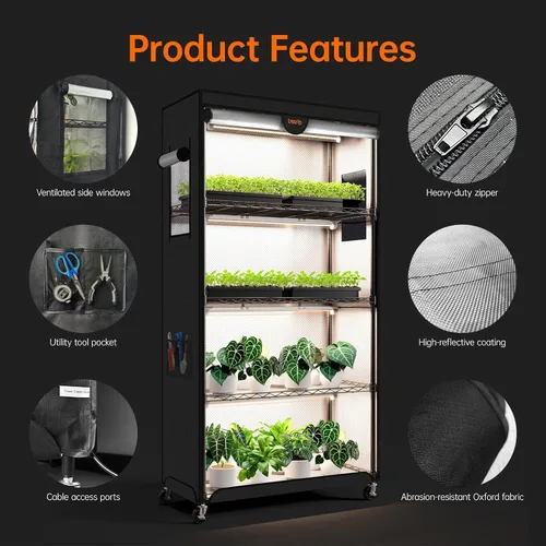 Miniatura 4 de Bstrip Invernadero de interior con luz de crecimiento, soporte para plantas con paquete de 4 luces para plantas de 24W de espectro completo, estante