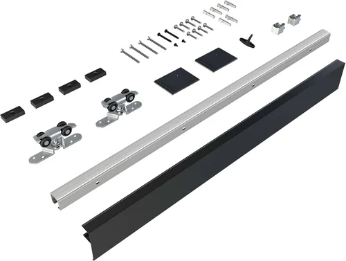 JUBEST Kit de rieles de hardware para puerta corredera de granero de 5 pies, hardware de riel de caja de aleación de aluminio para puerta de madera