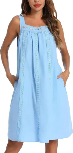 Miniatura 14 de YOZLY - Camisones de algodón sin mangas para mujer, camisón de tanque de noche con bolsillos