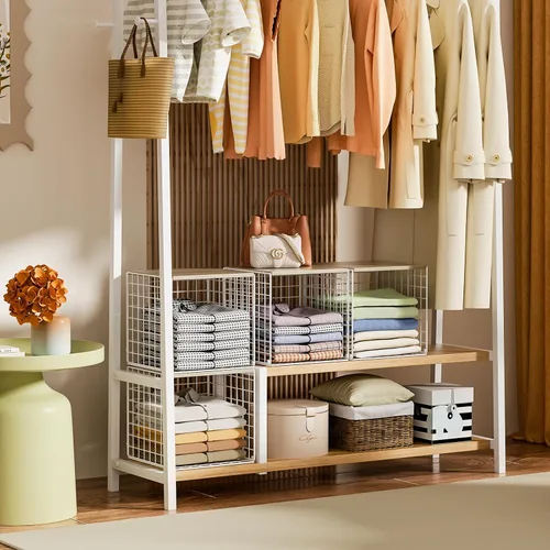 Miniatura 7 de 3 piezas de organizadores de clóset apilables y almacenamiento, estantes de clóset con parte superior de madera y almacenamiento extra, organizador