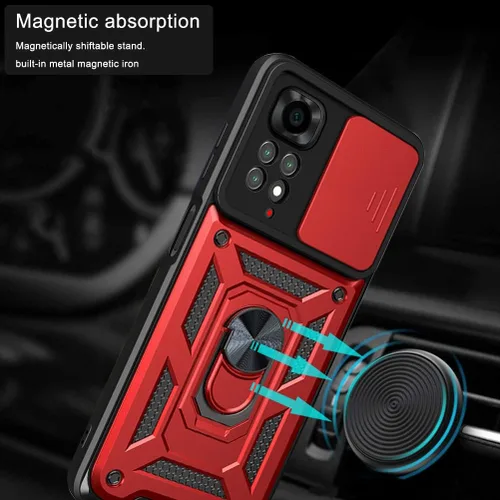 Miniatura 3 de CCSmall Funda para Xiaomi Redmi Note 11 4G (no 5G) con cubierta de cámara deslizante, funda de protección de grado militar resistente con soporte