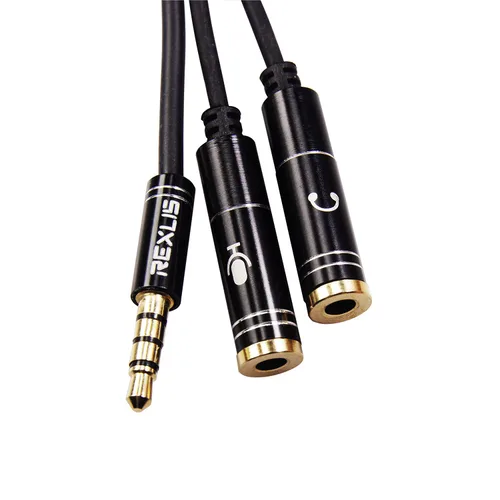 Miniatura 2 de REXUS Paquete de 2 cables de audio estéreo con divisor en Y de 0.138 pulgadas, 4 polos macho a 2 hembras para auriculares, adaptador divisor