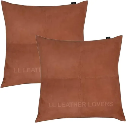 Miniatura 20 de LL LEATHER LOVERS Funda de almohada de piel de cordero - Funda de cojín para sofá, fundas decorativas para sala de estar y dormitorio, 20 x 20 Negro