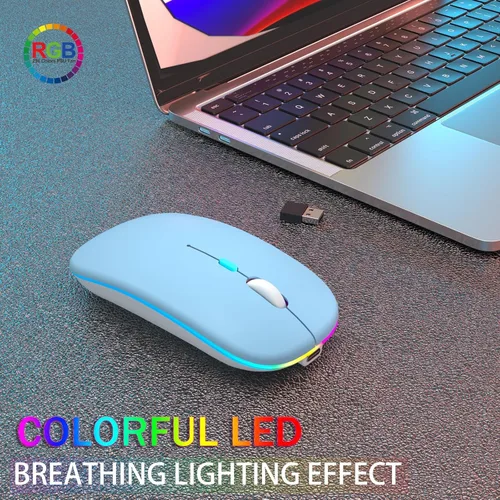 Miniatura 2 de AIKOKOK Ratón inalámbrico Bluetooth recargable para laptop con uso LED portátil (BT5.2 y USB 2.4G) Conexión de modo dual Ratón silencioso delgado