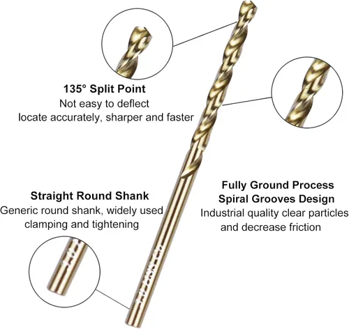 Miniatura 2 de Broca de cobalto de 1/8 pulgadas M35 HSS Brocas helicoidales Jobber Longitud Broca de acero para metal duro y acero inoxidable, paquete de 10