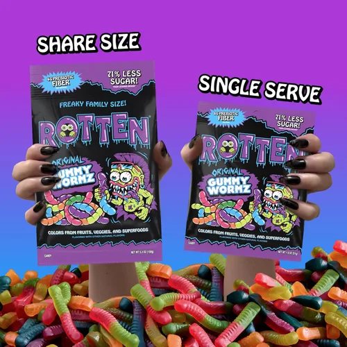 Miniatura 7 de Rotten Original Gummy Cruncheez - Bajo en azúcar, bajas calorías, 5g de fibra prebiótica amigable para el intestino, dulce sin gluten, sin