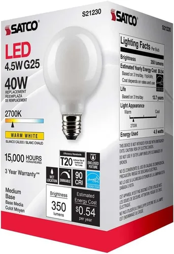 Miniatura 6 de Satco S21230 4.5G25/LED/WH/927/120V - Paquete de 6 Warm White, 120V