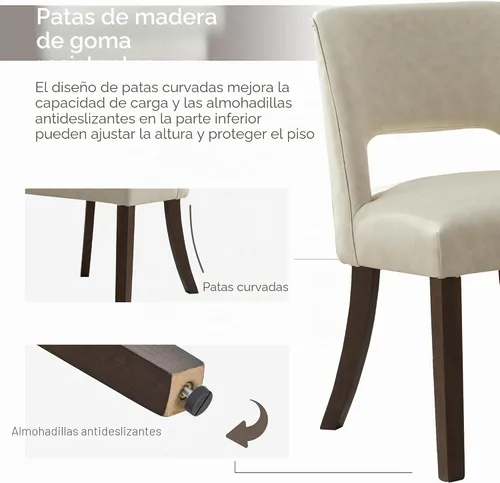 Miniatura 5 de VKNOW Juego de 2 sillas de comedor modernas, tapizadas de piel sintética, sillas de comedor, sillas de cocina, sillas de cena de granja para cocina