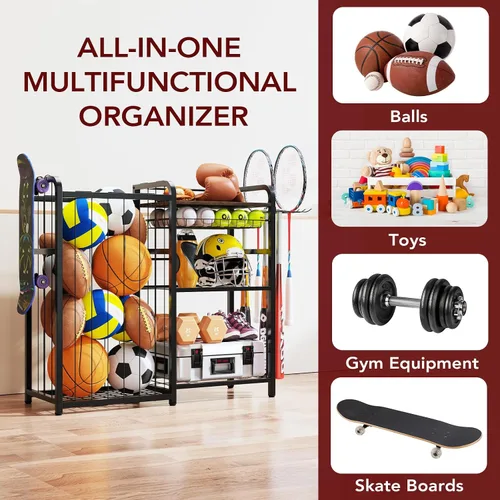 Miniatura 3 de Homsorout Garage Sports Equipment Organizer, Ball Storage for Gear and Toys, Large Capacity, Sports Organizer for Garage with Hooks and Baskets