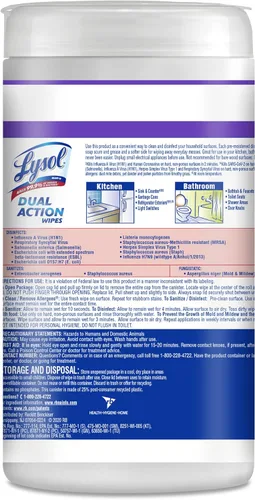 Miniatura 2 de Lysol Toallitas desinfectantes de doble acción, toallitas antibacterianas multisuperficie, para desinfectar y limpiar, aroma cítrico, 75