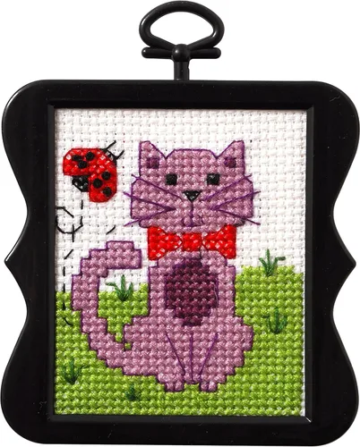 Bucilla 46309E My First Stitch - Kit de punto de cruz, 3 pulgadas, gato