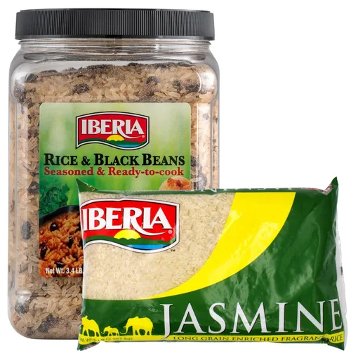 Iberia Arroz jazmín 5 libras + arroz sazonado Iberia y frijoles negros 3.4 libras.