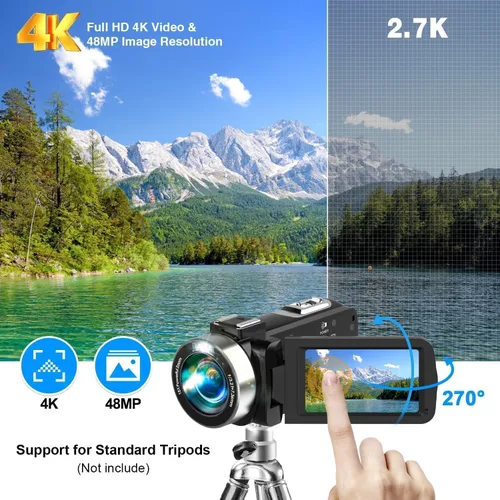 Miniatura 3 de Cámara de video 4K de visión nocturna videocámara digital, cámara de vlogging de 48MP para YouTube, grabadora de cámara digital con zoom 18X