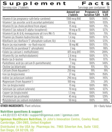 Miniatura 6 de Igennus Multivitamínico prenatal metilado para mujeres, folato para MTHFR, alta absorción, puro y limpio, hierro suave, colina, calcio y magnesio