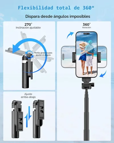 Miniatura 7 de Trípode para teléfono 3 en 1 con luces LED y control remoto, soporte de trípode extensible para selfie, portátil compacto con control remoto
