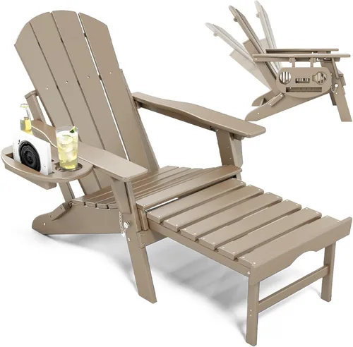 Miniatura 33 de NAVINE Silla Adirondack ajustable con reposapiés retráctil, Silla Adirondack plegable de HDPE con portavasos, Silla Adirondack para todo el tiempo