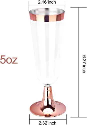 Miniatura 3 de BUCALA - Juego de 100 copas de champán de plástico de 5 onzas con borde de oro rosa, vasos desechables de alta calidad, ideales para el día