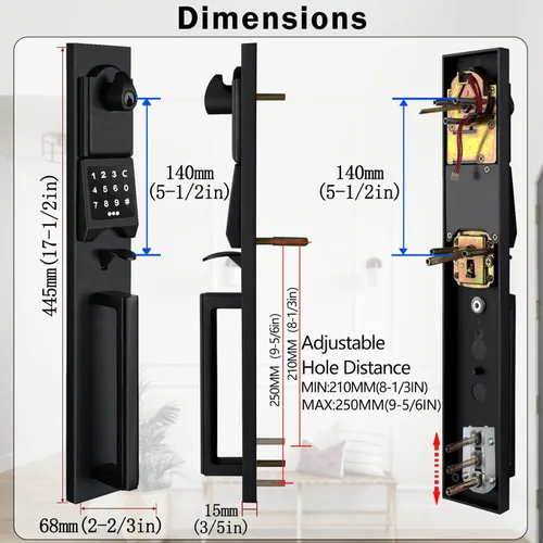 Miniatura 3 de NEWBANG Cerradura electrónica inteligente para puerta con teclado para una sola puerta, manija electrónica sin llave para puerta delantera con Negro