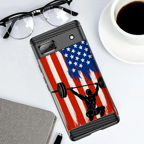Miniatura 3 de Case Compatible with [Google Pixel 6A (2022) / Pixel 6A Case] Slim TPU Carbon Fiber Accent Scratch and Drop Protector USA Sporst Flag Theme