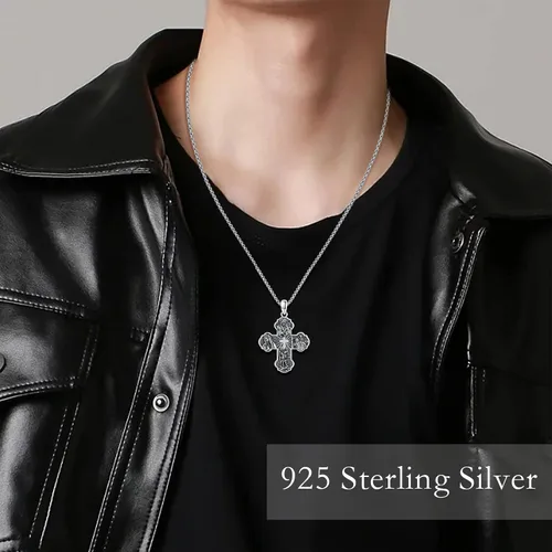 Miniatura 5 de Brisskaari Collar ovalado de San MiguelSan Cristóbal para mujeres y hombres plata de ley 925 collar con colgante de amuleto de San Patricio arcángel