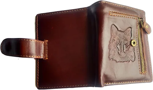 Miniatura 54 de Hombres Cool Eagle Wolf Caballo Totem Cuero Vaca Vertical Cartera Cremallera Multi-tarjeta Titular, Tótem de caballo, Minimalista