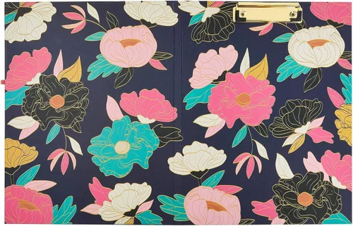 Miniatura 8 de Paper Junkie Carpeta portapapeles floral con bloc de notas y almacenamiento, 13 x 9 pulgadas, color negro clásico, clip de perfil bajo, bolsillo