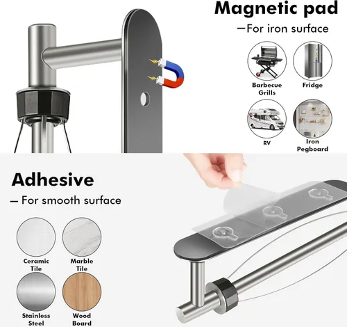 Miniatura 5 de KIHOGEM Soporte magnético para toallas de papel, operable con una mano, soporte de pared con fuerte respaldo magnético y autoadhesivo para cocina