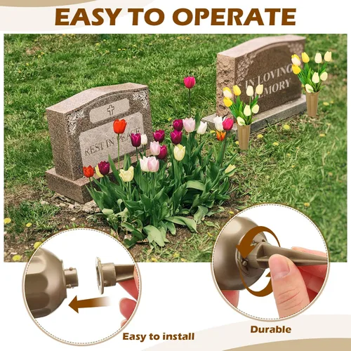 Miniatura 3 de 12 jarrones de cementerio con picos de plástico conmemorativo floral para tumba, jarrones con estacas para césped, lápidas, decoración junto a