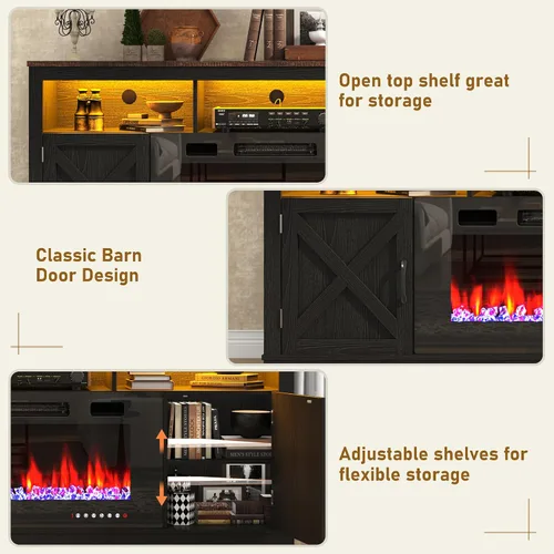 Miniatura 5 de jiteentarou Soporte de TV con chimenea de granja para TV de 70/75/80 pulgadas, centro de entretenimiento de 32 pulgadas de alto con chimenea Negro