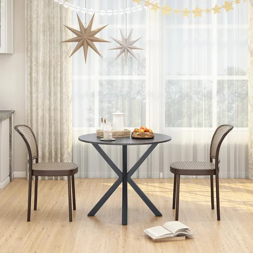 Miniatura 9 de Giantex Mesa de comedor redonda de 36" para 4, mesa de cocina estilo granja con patas de madera de goma, almohadillas ajustables para pies, mesas