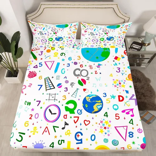 Miniatura 29 de Juego de ropa de cama ajustable con fórmula informática para niños y niños, diseño de geometría de acuarela, números, fórmula matemática, juego