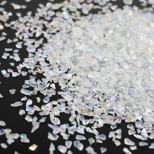Chips de vidrio triturado irregulares, 3.53 onzas de piedras metálicas gruesas con purpurina para arte de uñas, relleno de molde de resina, Cristal