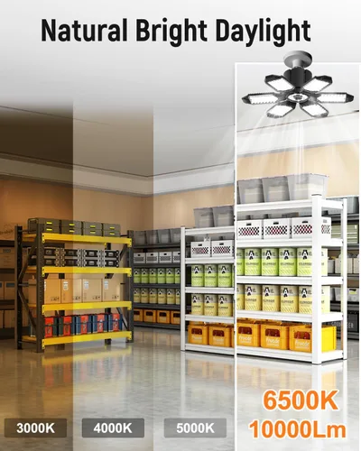 Miniatura 6 de Adiding Luz LED de garaje con 6 paneles deformables para sótano, paquete de 6, se atornilla en casquillo de bombilla E26 E27, súper brillante