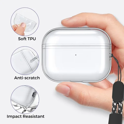 Miniatura 5 de AhaStyle Funda transparente para Airpods Pro 2 (2023/2022), fundas protectoras de TPU suave vienen con correa de mano compatible con Apple AirPods