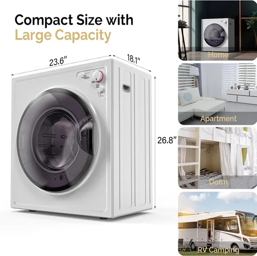 Miniatura 7 de ROVSUN - Secadoras portátiles de 2.6 pies cúbicos para lavandería, secadora de ropa compacta portátil con tambor de acero inoxidable, máquina