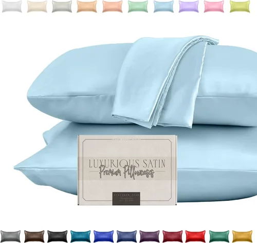 Elegant Comfort Juego de 2 fundas de almohada de satén sedosas y lujosas para una piel y cabello más saludables, cierre con cremallera oculta y